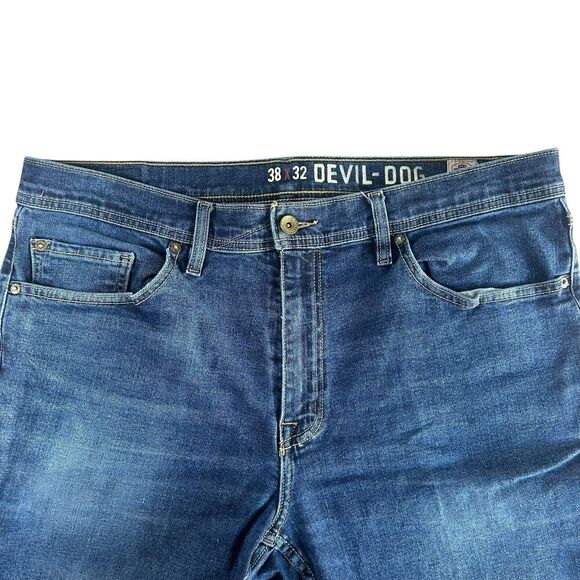 Devil Dog Mens 38x32 Blue Denim Jeans Slim Straight Stretch Grunge Y2K Hip Hop - Picture 3 of 11